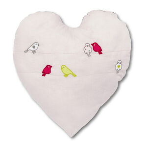 Coussin coeur en coton piqué avec oiseaux brodés 