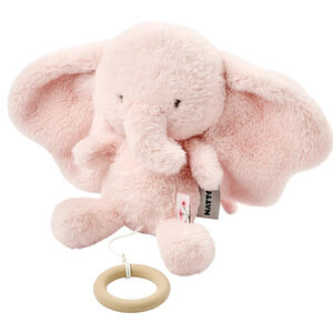 Peluche musicale éléphant - Velours - Fanfan - Rose - 24 cm 