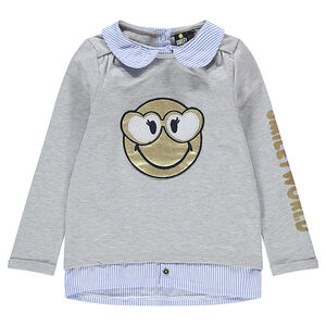 Sweat en molleton effet 2 en 1 avec print Smiley pailleté 