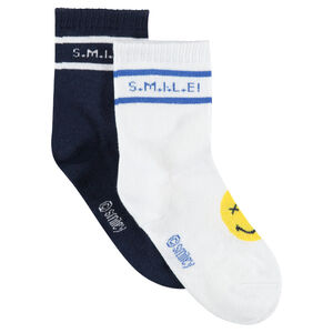 Lot de 2 paires de chaussettes assorties avec Smiley en jacquard 