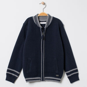 Gilet en maille fantaisie zippé à col teddy 