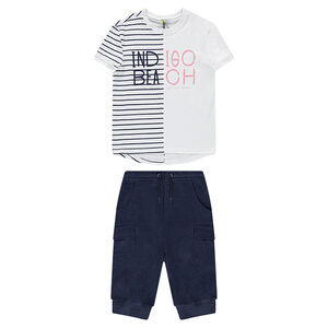 Junior - Ensemble avec tee-shirt à rayures placées et bermuda à poches 