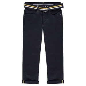 Pantalon en twill uni marine avec ceinture tressée amovible 