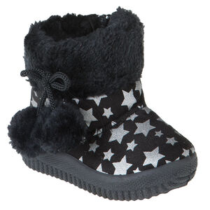 Chaussons bottines fausse fourrure avec pompons et imprimé étoiles 