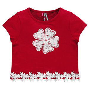 Tee-shirt court manches courtes avec fleurs en dentelle 