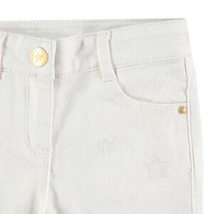 Pantalon en twill avec enduction pailletée et étoiles brodées 