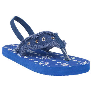 Tongs imprimées avec bride textile et eyelets métalliques 