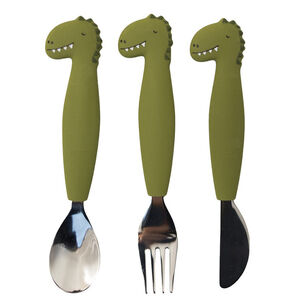 Couverts 3 pièces manches en silicone Mr Dino 