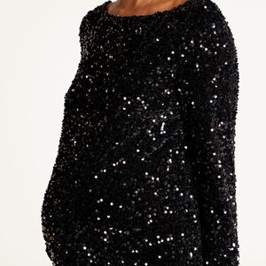 Robe de grossesse en maille à sequins manches longues 