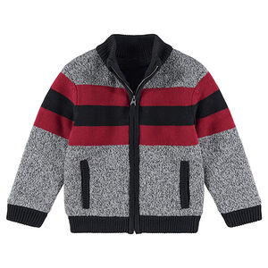 Gilet en tricot chiné avec bandes contrastées et zip 