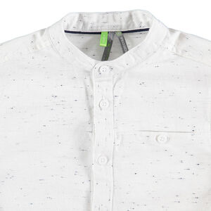 Chemise manches longues en coton neps avec col mao et poche 
