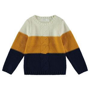 Pull en tricot tricolore avec torsade sur le devant 