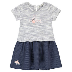 Robe manches courtes bi-matière avec inscription en cordelette 