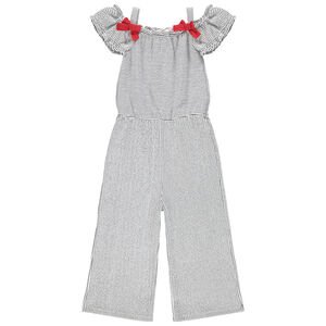 Combinaison longue à rayures all-over et épaules dénudées 