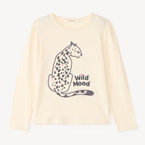 T-shirt manches longues fille motif félin à sequins 