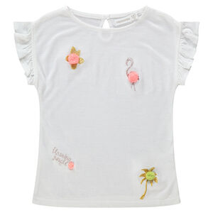 Tee-shirt manches courtes avec broderies brillantes et pompons 