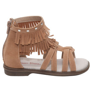 Nu-pieds effet daim camel à franges 