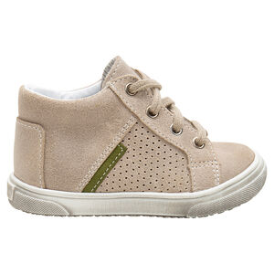 Bottillons en cuir suédé avec côté perforé et empiècement contrasté 