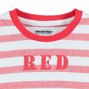 Tee-shirt manches courtes à rayures all-over avec inscription printée 