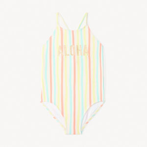 Maillot de bain 1 pièce dos nu à rayures fille 