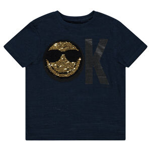 Tee-shirt manches courtes en jersey avec motif Smiley en sequins magiques 