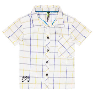 Chemise manches courtes à carreaux avec motif brodé 