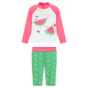 Maillot de bain tee-shirt et short anti UV imprimé pastèque 