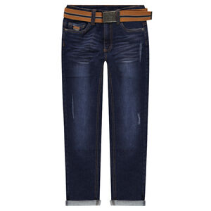 Junior - Jeans effet used et crinkle avec ceinture amovible 