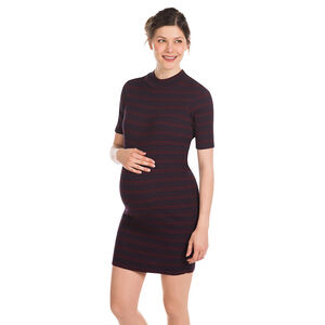 Robe de grossesse manches courtes rayée en côte 
