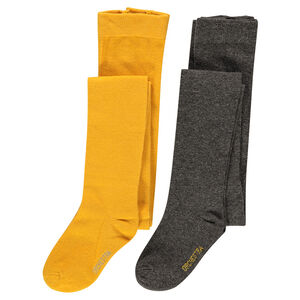 Lot de 2 collants épais moutarde / gris chiné 