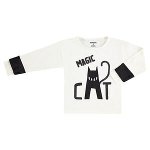 Tee-shirt manches longues avec sequins noirs et chat HALLOWEEN 
