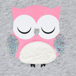 Tee-shirt manches 3/4 avec chouette printée et sequins iridescents 