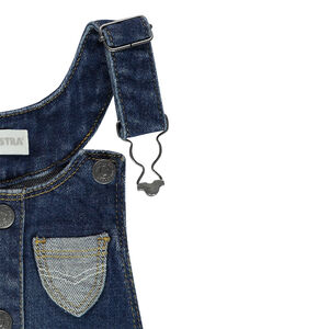 Robe en jeans effet used avec patchs et lettre en sequins 