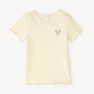 T-shirt manches courtes avec broderie cœur dorée fille 