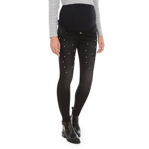 Jeans de grossesse coupe slim avec perles cousues 