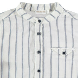 Chemise manches longues à rayures verticales et col mao 