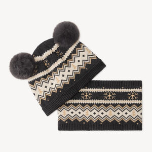 Ensemble bonnet et snood bébé garçon en tricot jacquard 