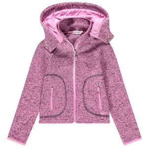 Gilet à capuche en maille chinée à poches zippées 