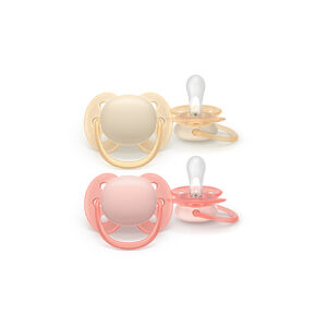 Ensemble de 2 sucettes en silicone Ultra Soft 0-6M rouge et orange 