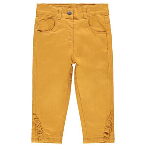 Pantalon en coton uni avec doublure en jersey et finition volantée 