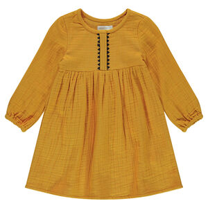 Robe manches longues en coton tubique avec ouverture pressionnée 