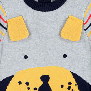 Pull en tricot avec oreilles en relief et rayures contrastées sur les manches 