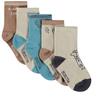 Lot de 5 paires de chaussettes animaux de la savane pour bébé garçon 