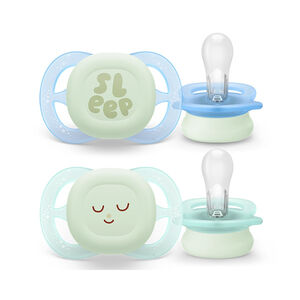 Lot de 2 sucettes silicone 0-2M Ultra Start nuit décorées 