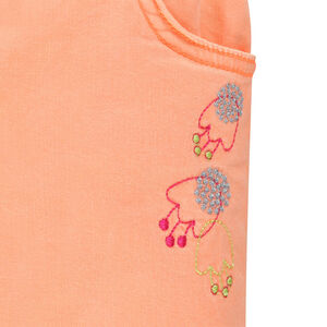 Pantalon orange en twill avec tulipes brodées 