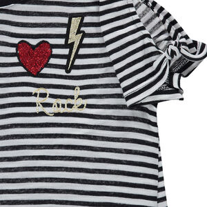 Junior - Tee-shirt manches courtes rayé coupe longue avec badges brodés  