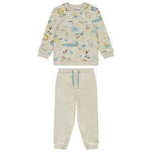 Ensemble en molleton sweat imprimé jungle + jogging uni pour bébé garçon 