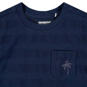 T-shirt manches courtes à rayures fantaisie et poche print palmier 