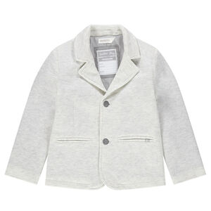 Blazer de cérémonie en jersey gris chiné avec doublure rayée 