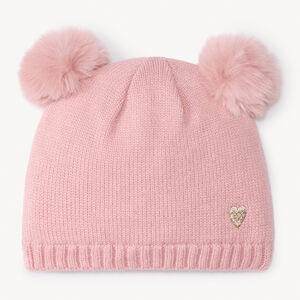 Bonnet à pompons fantaisie et cœur brodé pour bébé fille 
